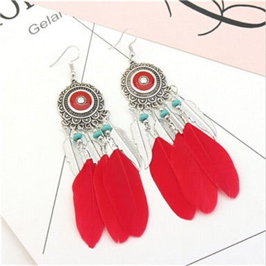 Feather Style Ethnic Boho Big Dangle Earring
