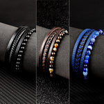 Beads Leather Natural Stone Charm Bracelet