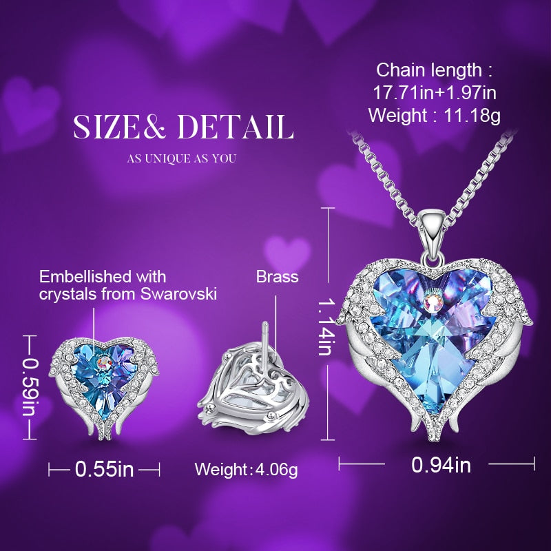 Women Necklace Earrings Jewelry Set With Crystals Women Heart Pendant Stud Fashion