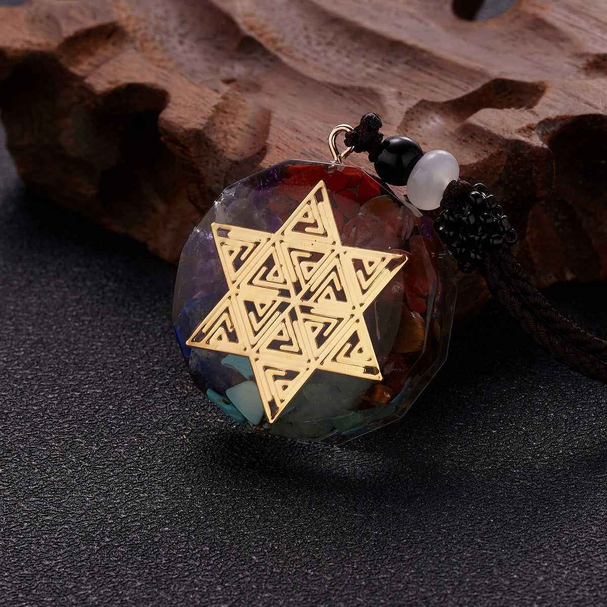 Geometric Pattern Chakras Orgonite Natural Stone Pendant