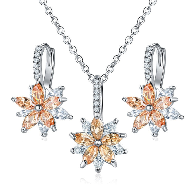 Flowers Bridal Jewelry Sets Necklace Earrings