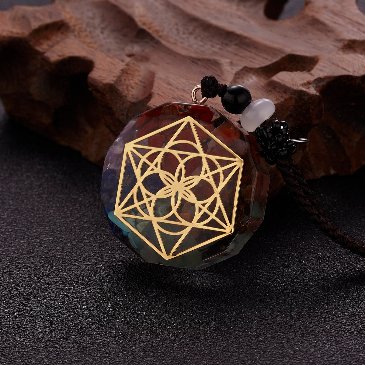 Geometric Pattern Chakras Orgonite Natural Stone Pendant