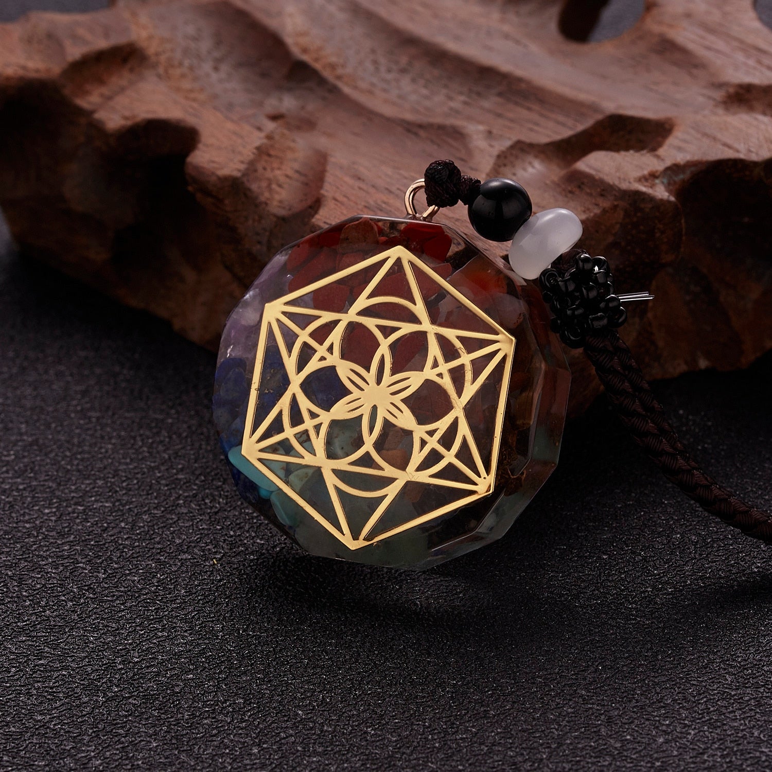 Geometric Pattern Chakras Orgonite Natural Stone Pendant