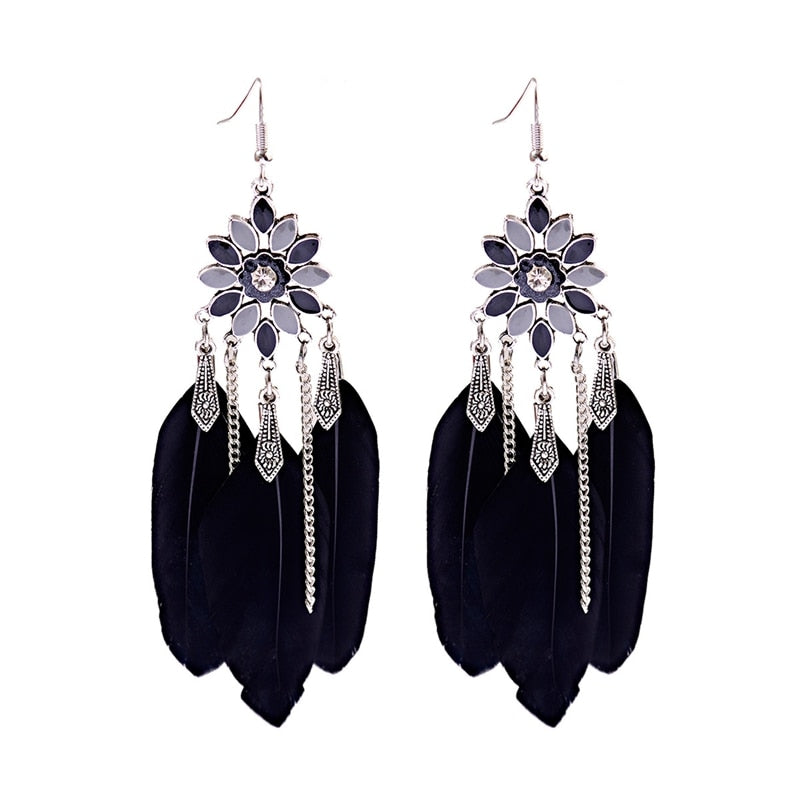 Bohemian Feather Tassel Earrings