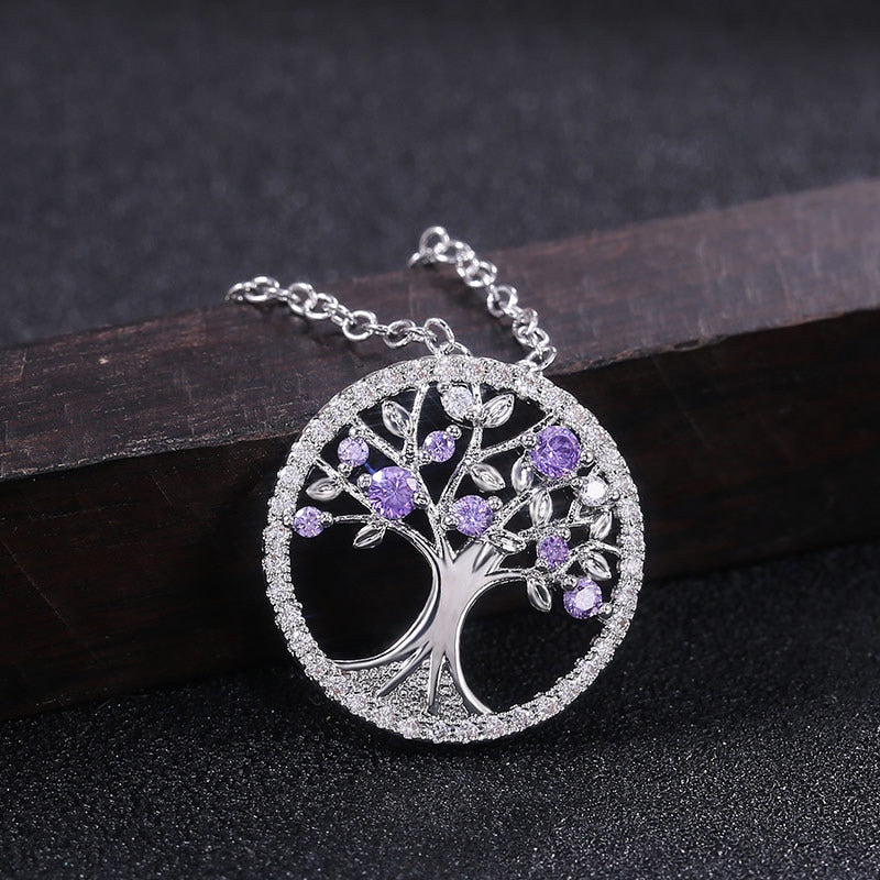 Tree of Life Zircon Round Pendant Necklace