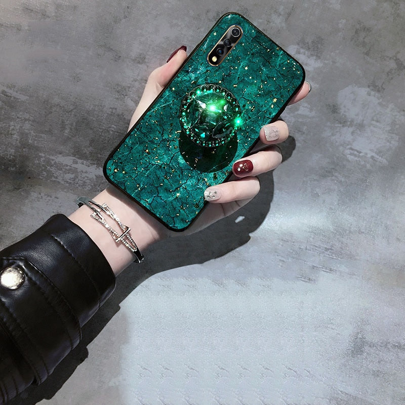 Crystal holder Stand+Fur Ball+Strap Phone case For iPhone