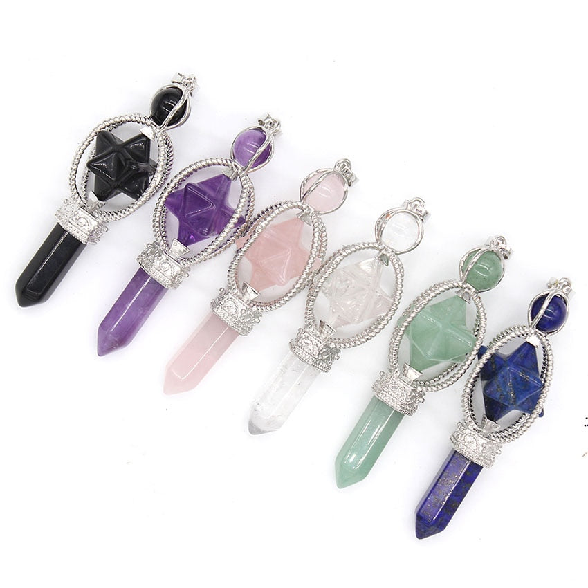 Chakra Sacred Reiki Hexagon Pendulum Pendant 