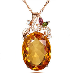 925 Silver Jewelry with Oval Citrine Zircon Gemstone Pendant