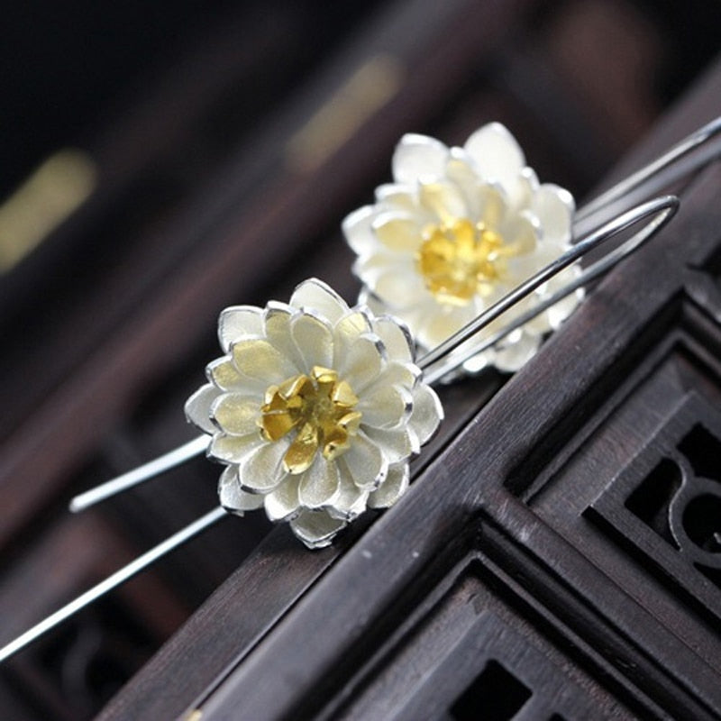 925 sterling silver Long Flower Earrings