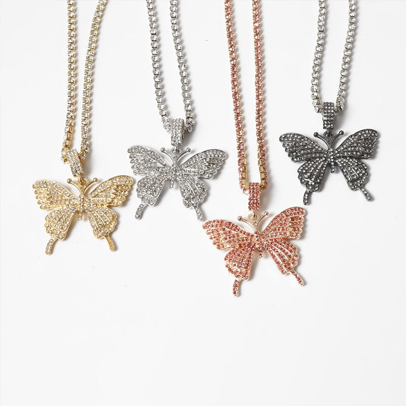 Statement Butterfly Tennis Chain Necklace