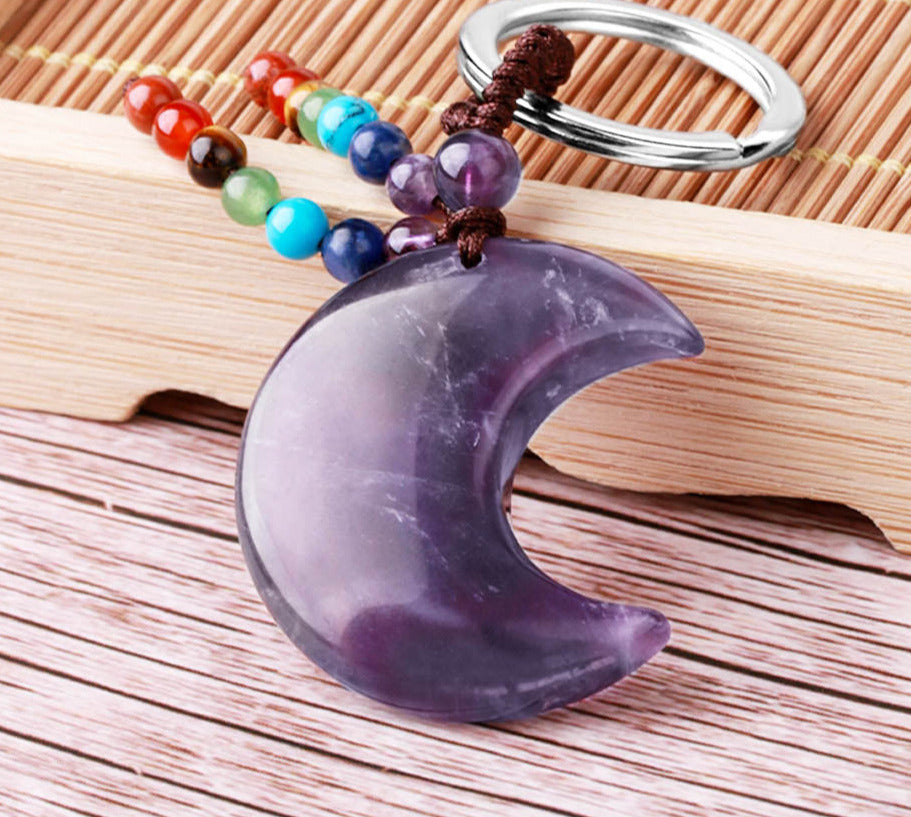 Natural Stone 7 Chakra Keychain Healing Moon Star