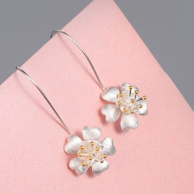 925 sterling silver Long Flower Earrings
