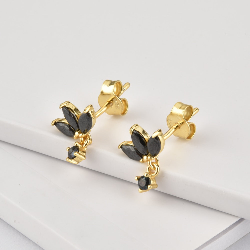 Three Zircon Purple Stud Earring