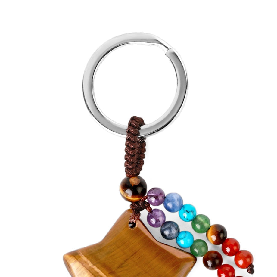 Natural Stone 7 Chakra Keychain Healing Moon Star