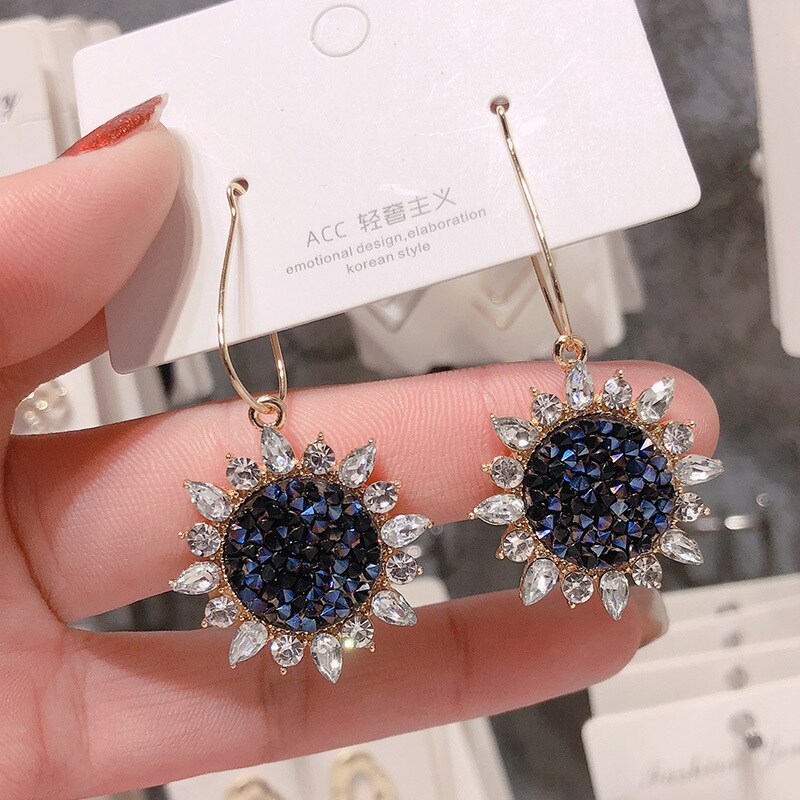 Long Crystal Tassel Gold Color Dangle Earrings