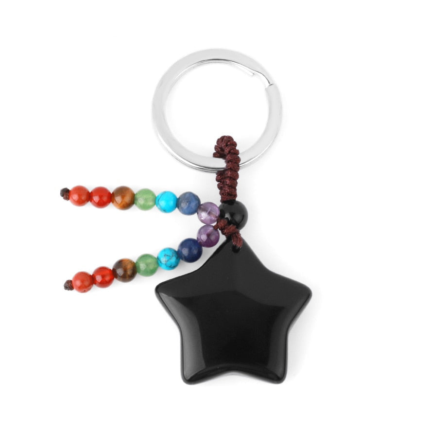 Natural Stone 7 Chakra Keychain Healing Moon Star