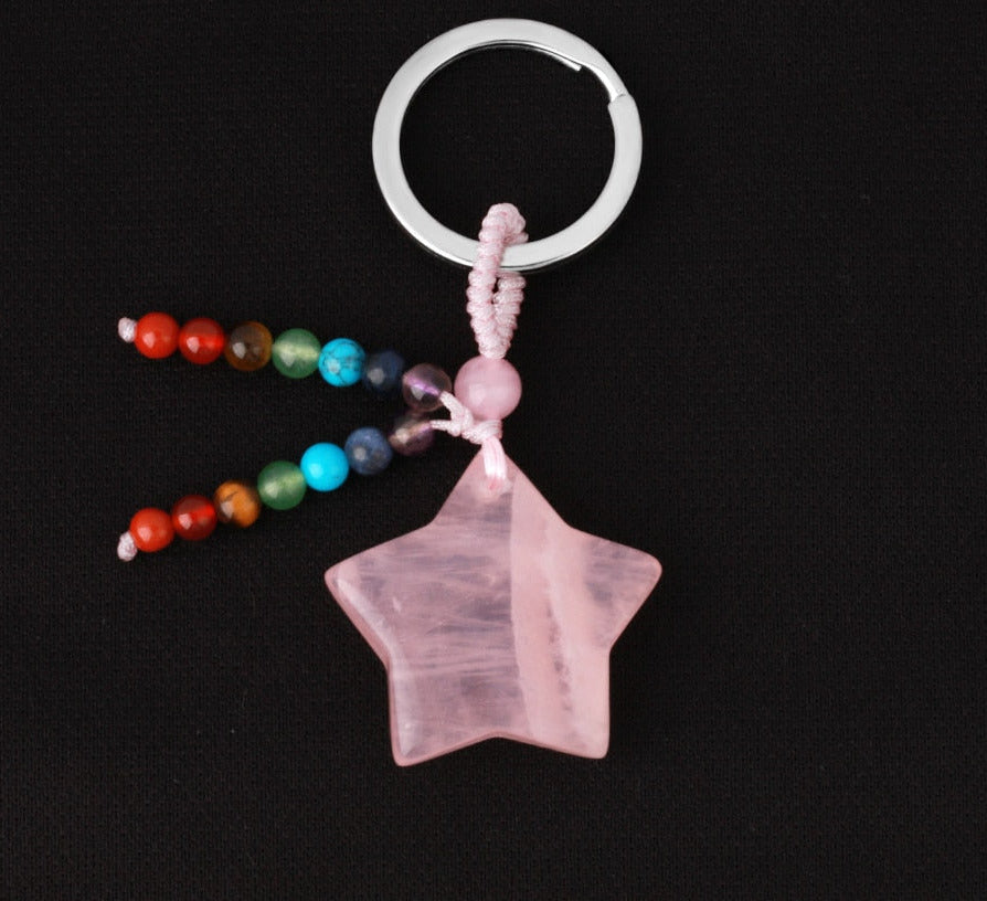 Natural Stone 7 Chakra Keychain Healing Moon Star