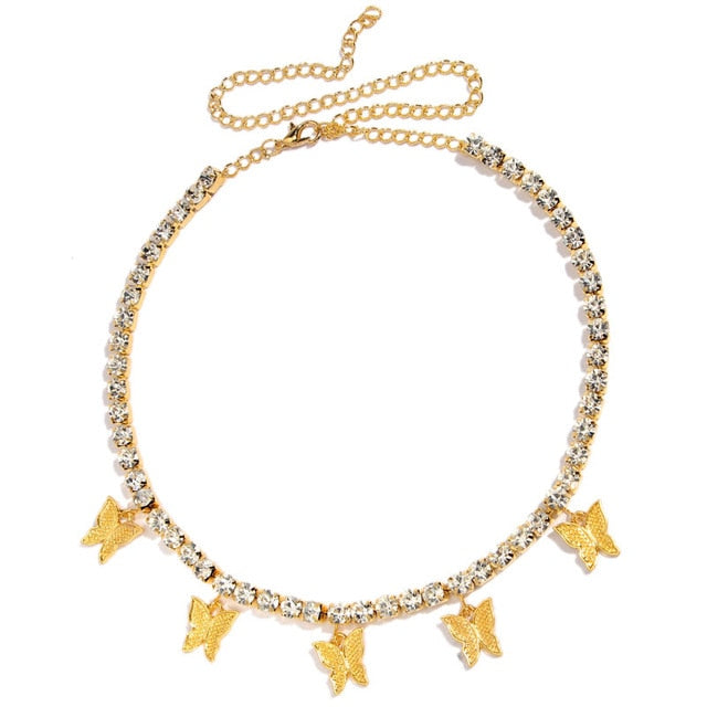 Iced Out Butterfly Choker Necklaces For Women