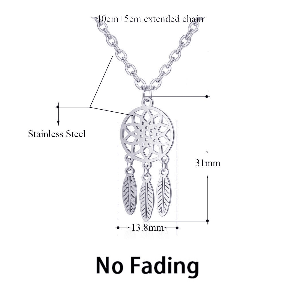 Bohemian Ethnic Feather Yoga Alloy Stainless Steel Dreamcatcher Necklace