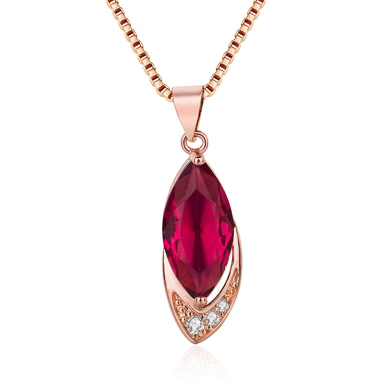 Rose Gold Color Red Ruby Pendant Necklaces