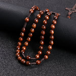 Rosary Bead Cross Pendant Woven Rope Chain Necklace