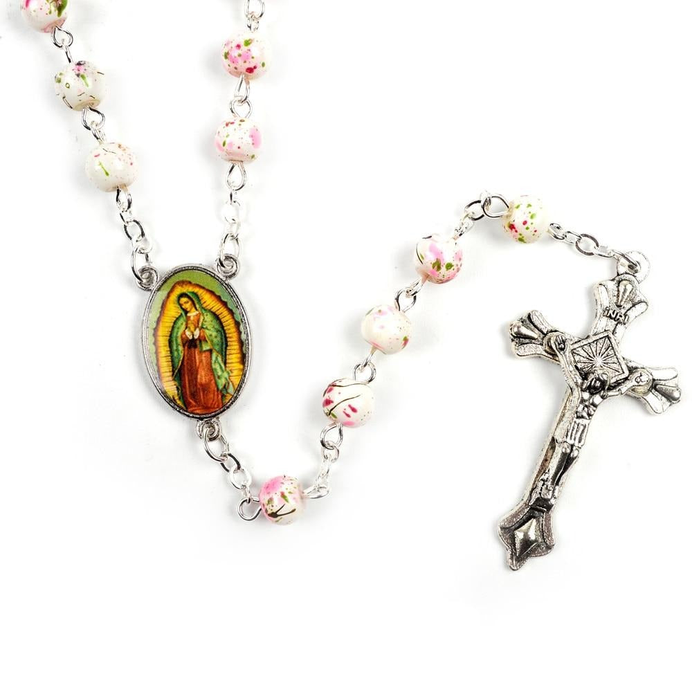 Catholic Rosary Small Size Round Blue Glass Beads Virgin Mary Jesus Necklace Women