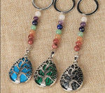 Tree of Life Keychain 7 Chakra Water Drop Natural Stone Key Holder