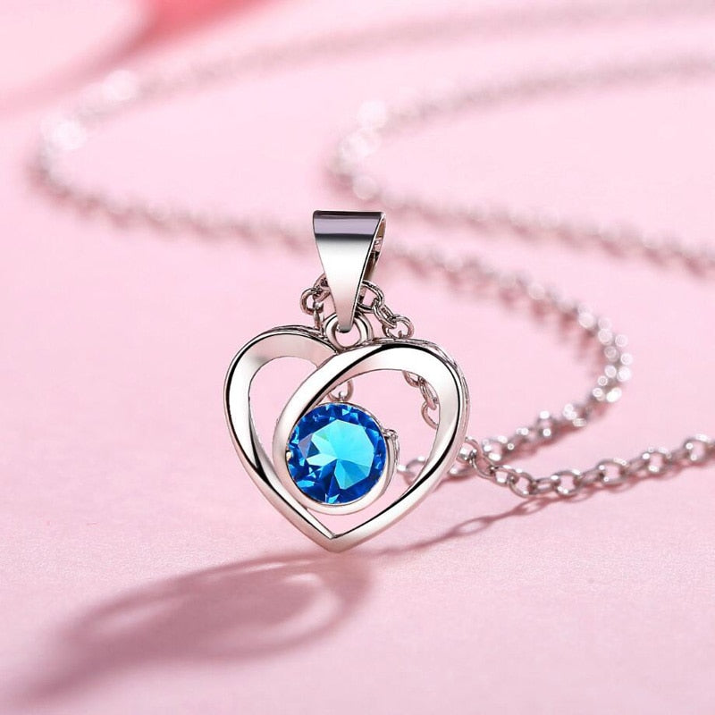 Crystal CZ Heart Pendant Choker Necklace