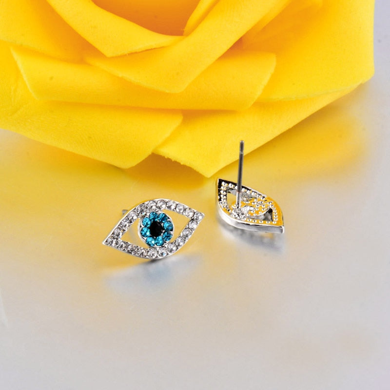 Blue Rhinestone Eye Necklace Earring