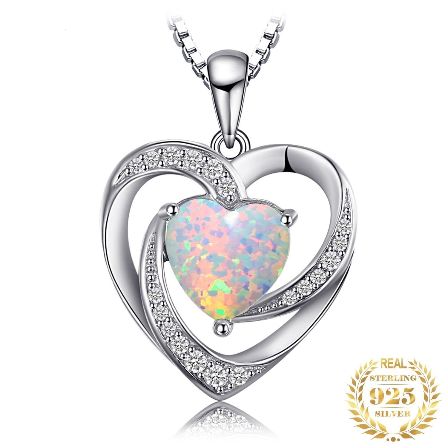 Heart Created Opal Pendant Necklace