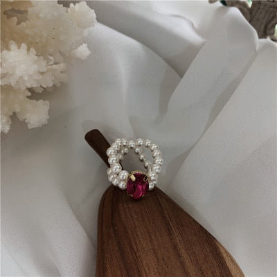 Handmade Braided Imitation Pearl Rings
