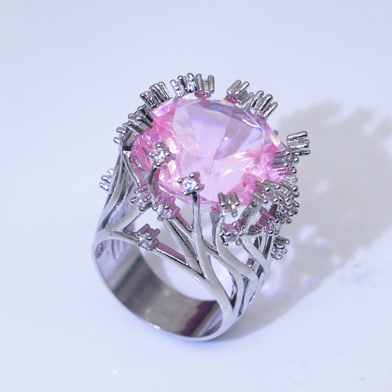 925 Sterling Pink Crystal Zircon Silver Ring