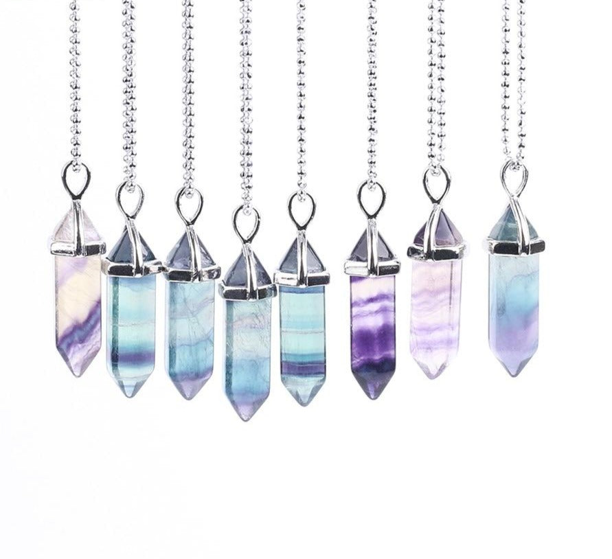 Crystal Pendants Suspension Natural Gem Stone Fluorite Necklaces