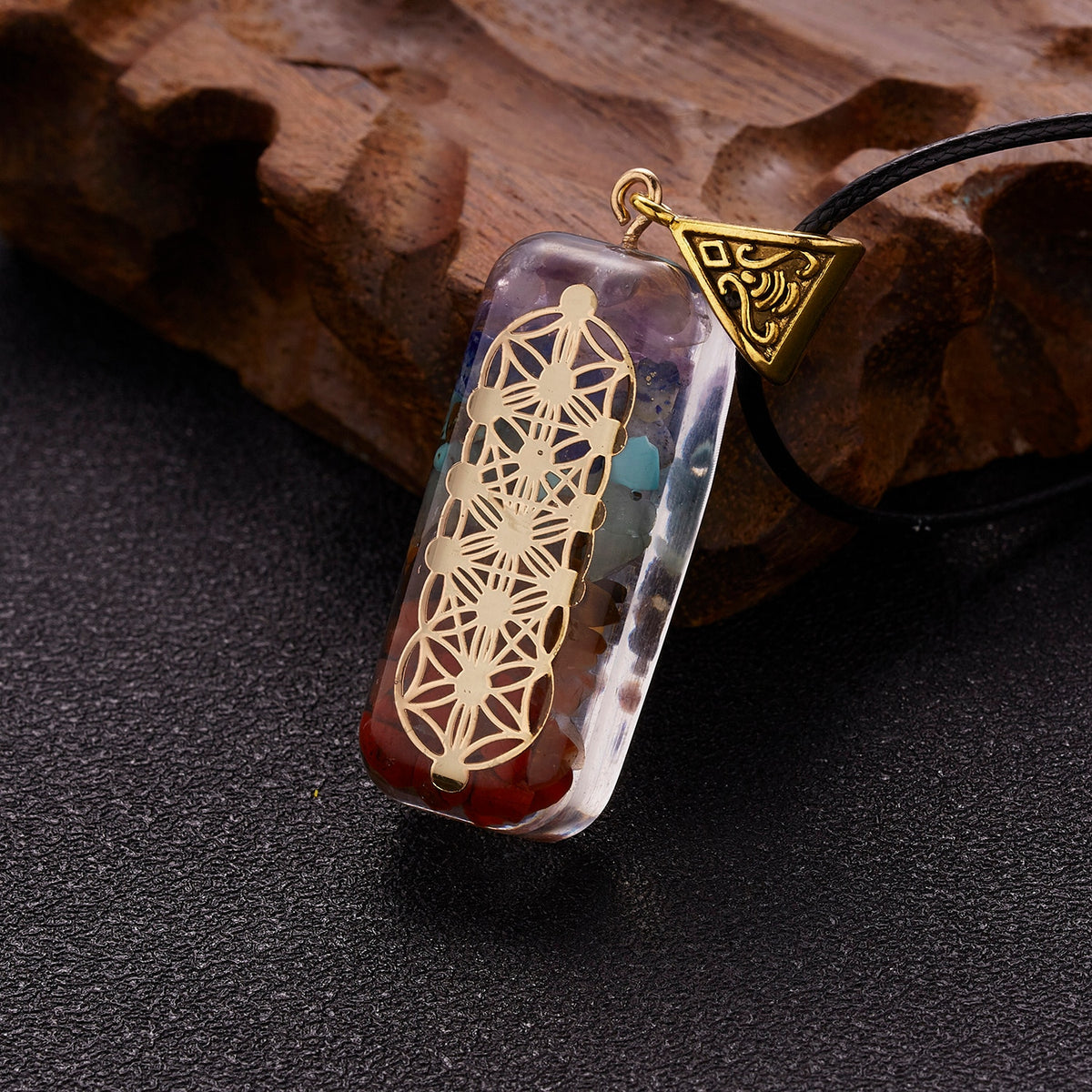 Geometric Pattern Chakras Orgonite Natural Stone Pendant
