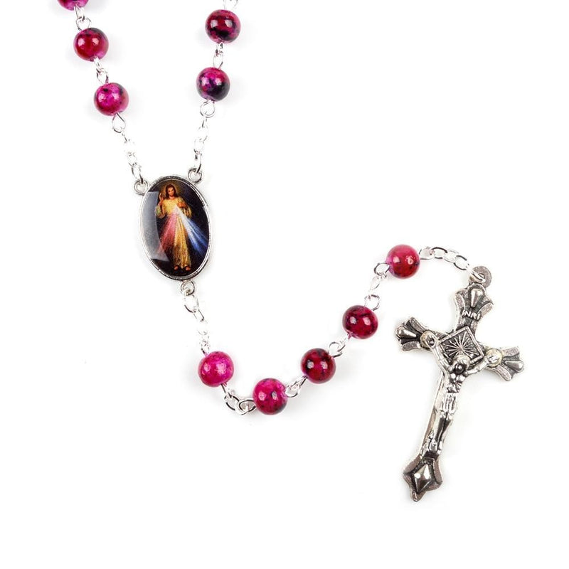 Catholic Rosary Small Size Round Blue Glass Beads Virgin Mary Jesus Necklace Women