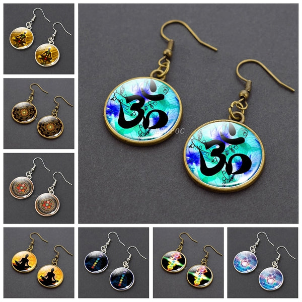 Chakra Spiritual Healing Glass Dangle Earrings