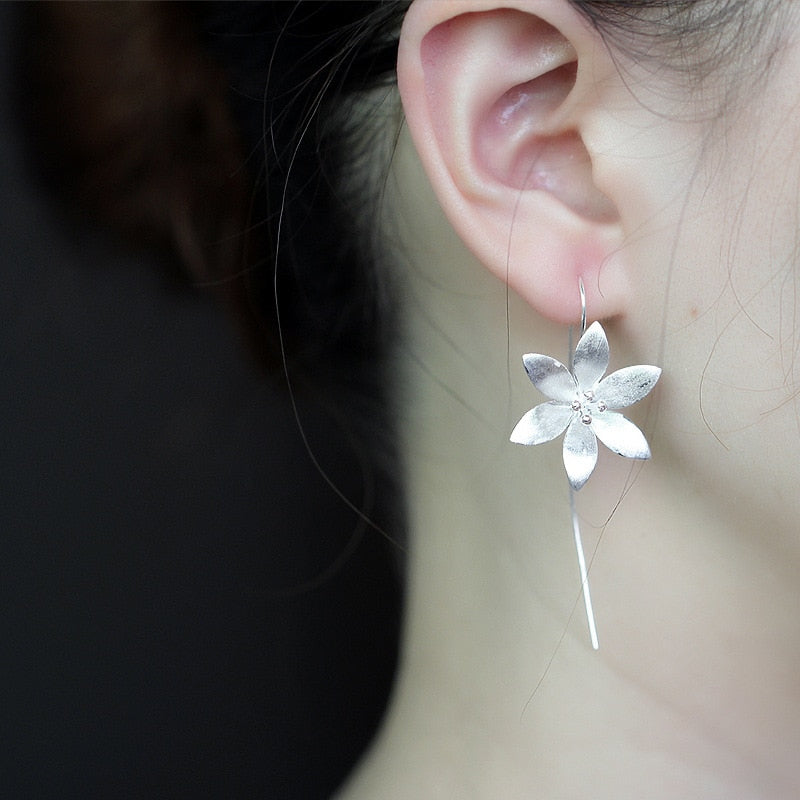 925 sterling silver Long Flower Earrings