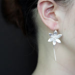 925 sterling silver Long Flower Earrings