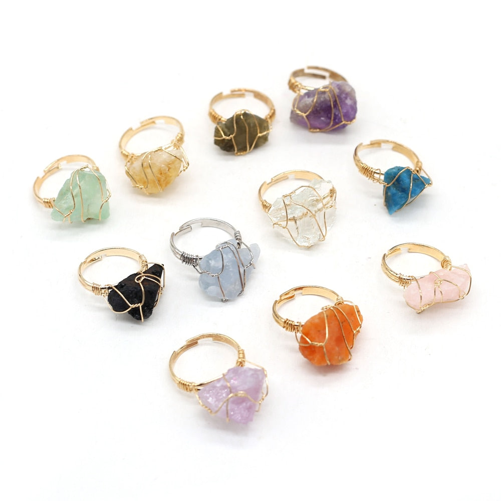 Wire Wrap Amethysts Quartzs Finger Ring