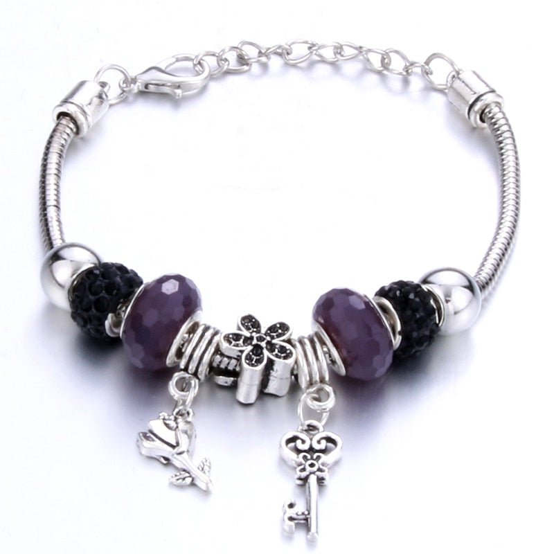 Antique Original Crown key lock Shape 6 colors Charm Bracelets