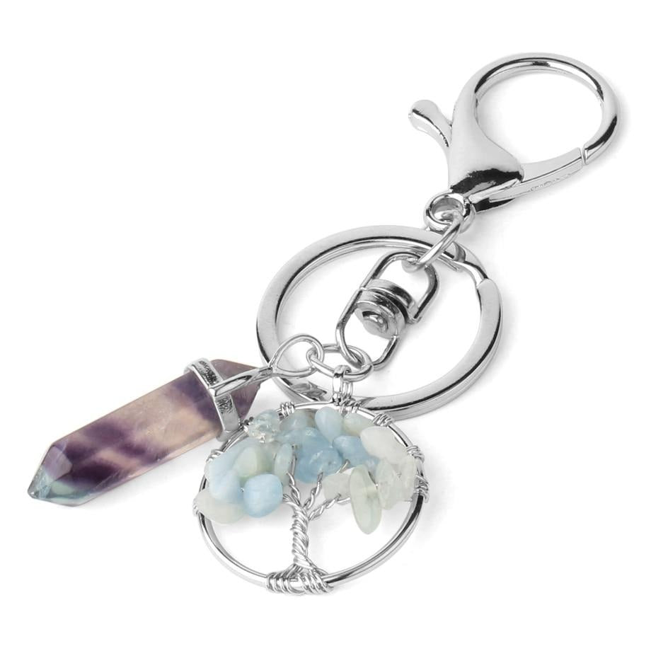 Natural Stone Fluorite Tree of Life Pendants Keychain