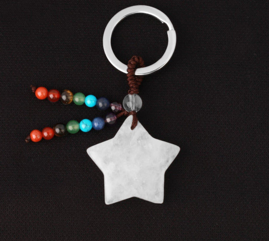 Natural Stone 7 Chakra Keychain Healing Moon Star