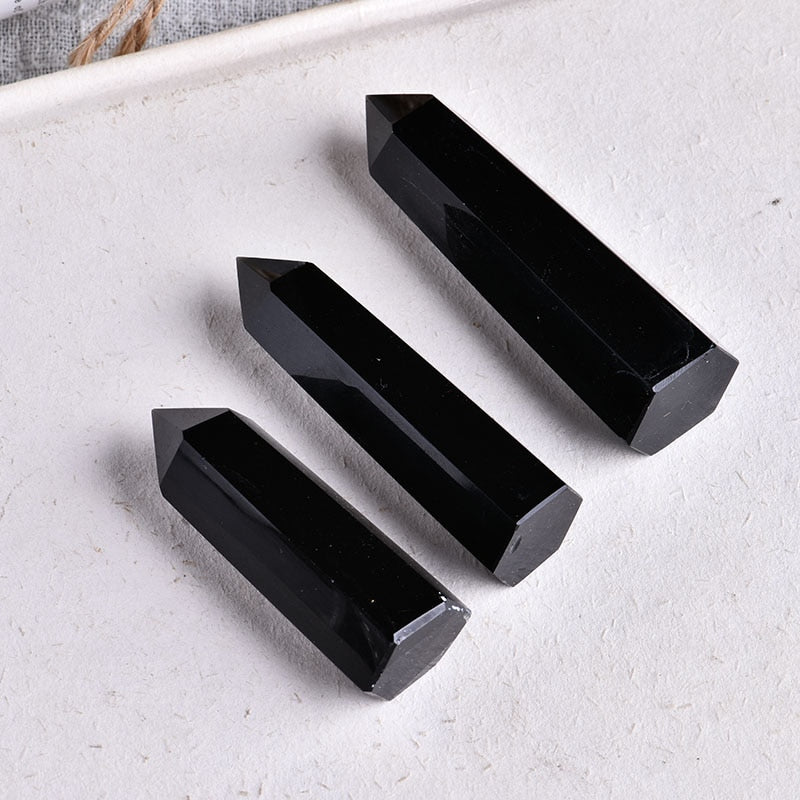 Natural Rock Obsidian Hexagonal Column Crystal Point
