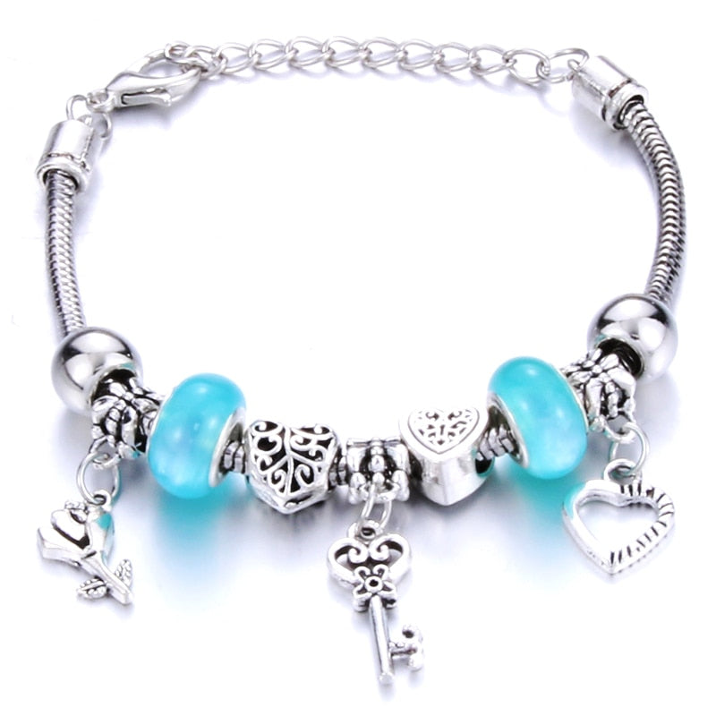 Antique Original Crown key lock Shape 6 colors Charm Bracelets
