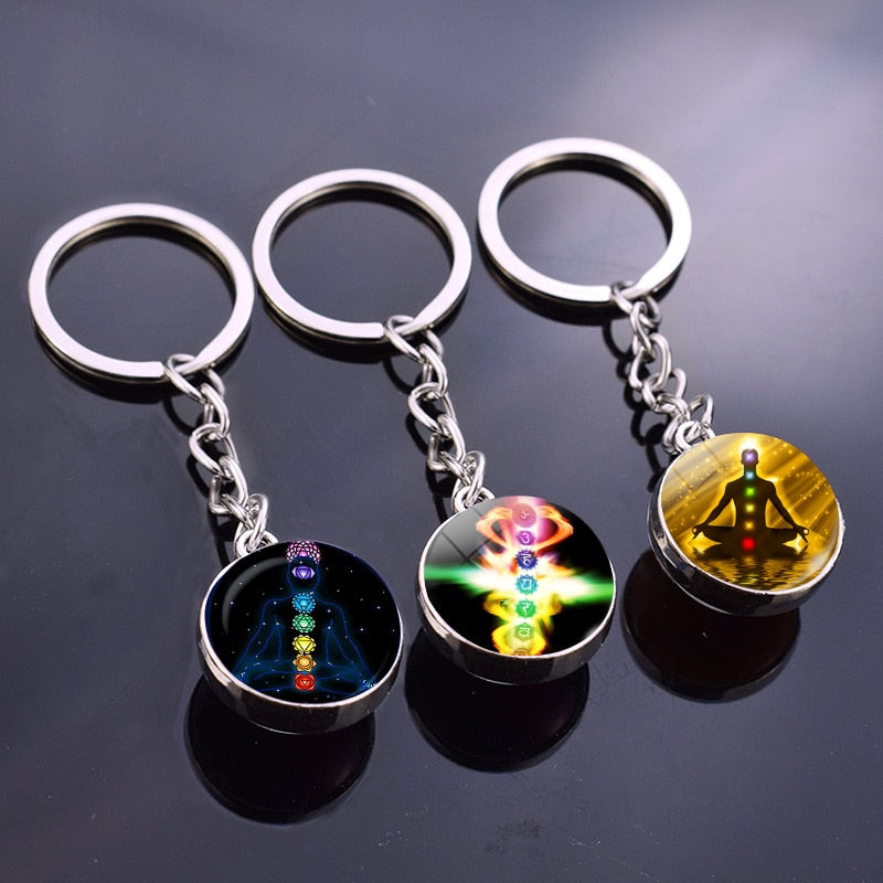7 Chakra Yoga Meditation Glass Ball Key Chain