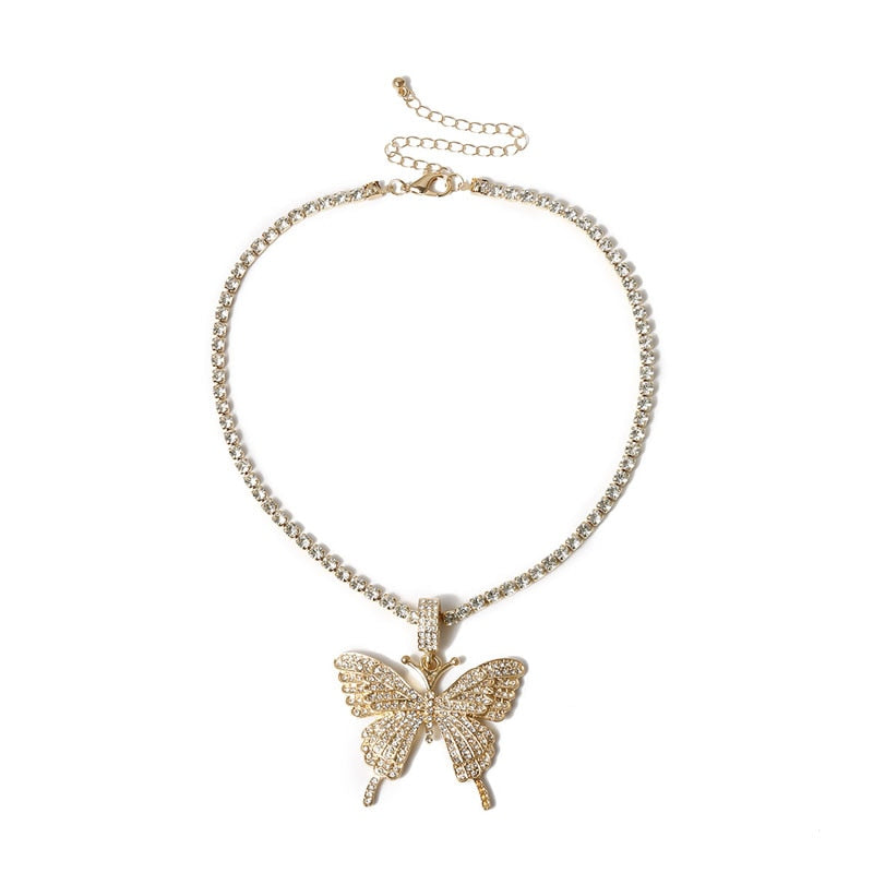 Statement Butterfly Tennis Chain Necklace
