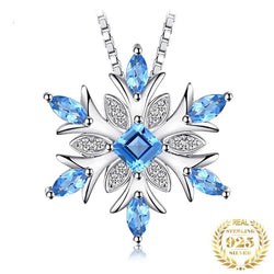 Snowflake Natural Swiss Blue Topaz Pendant Necklace