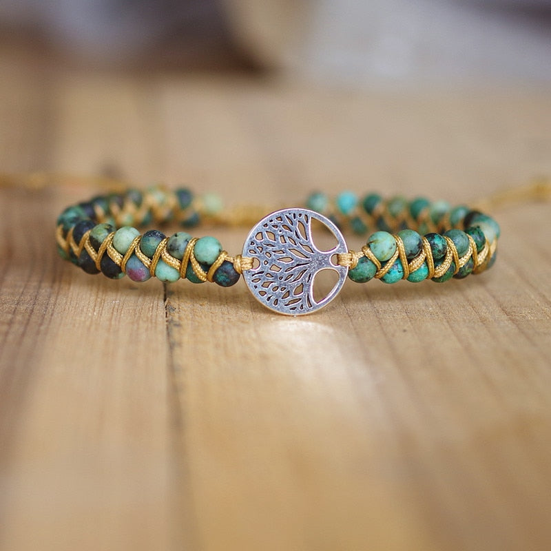 Natural Stone Boho Yoga Wrap Bangle Tree of Life Bracelet
