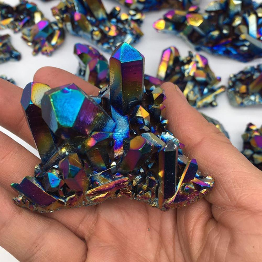 Natural Quartz Crystal Rainbow Titanium Cluster Rare Decoration Craft Reiki Stone