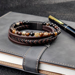 Beads Leather Natural Stone Charm Bracelet